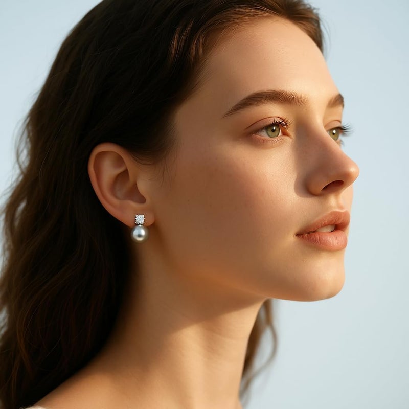 ZENCHEER Pearl Clip on Earrings for Women - 14K Gold Silver Plated Cubic Zirconia Non Pierced Ear Clips Jewelry Gifts for Wedding Bridal Party Gifts - Image 2